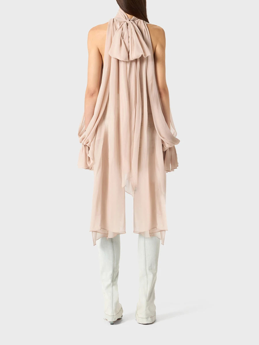 Solid Irregular High Neck Drop Sleeves Spliced Flods Temperament Shirt Mssza