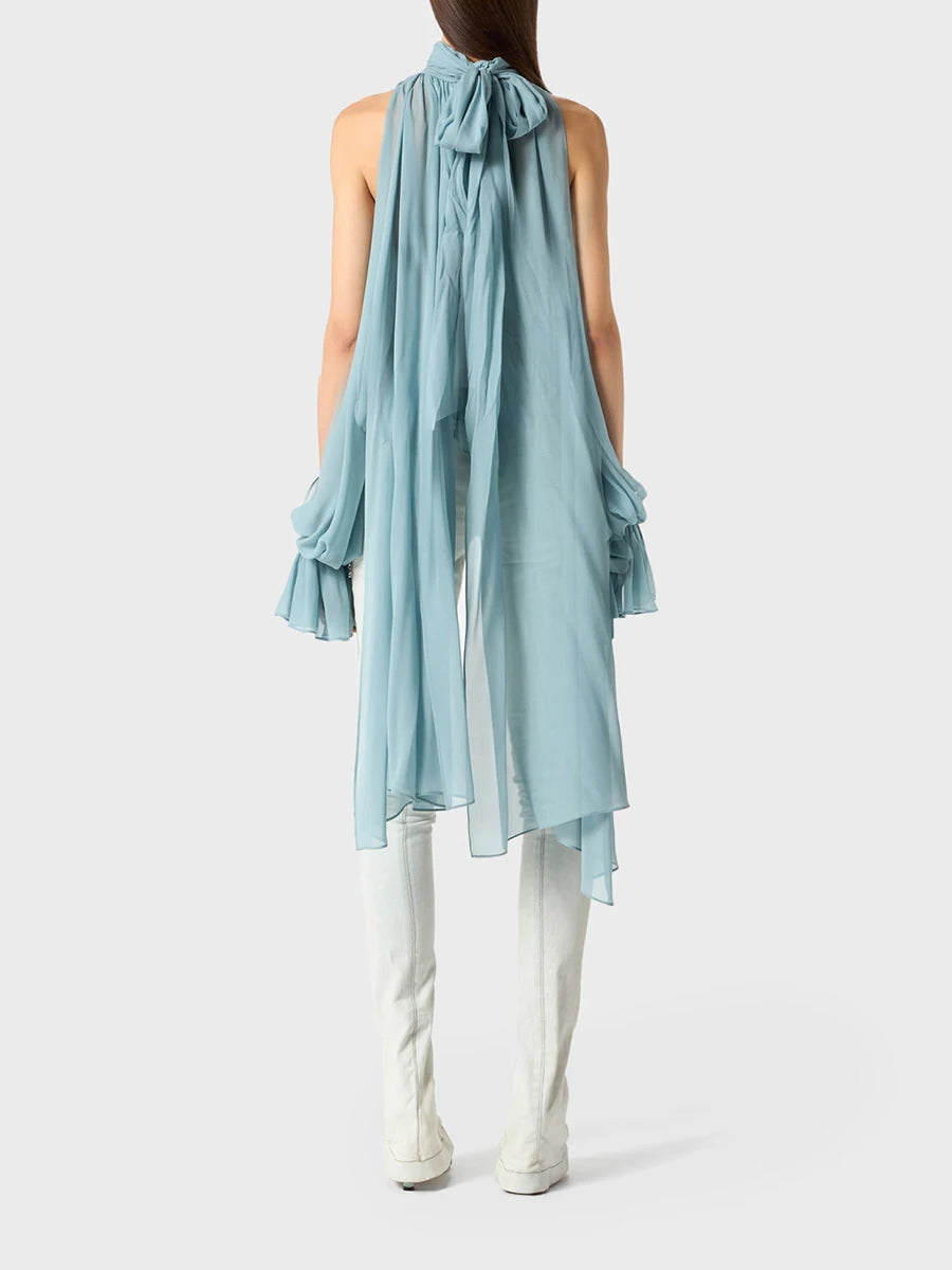 Solid Irregular High Neck Drop Sleeves Spliced Flods Temperament Shirt Mssza