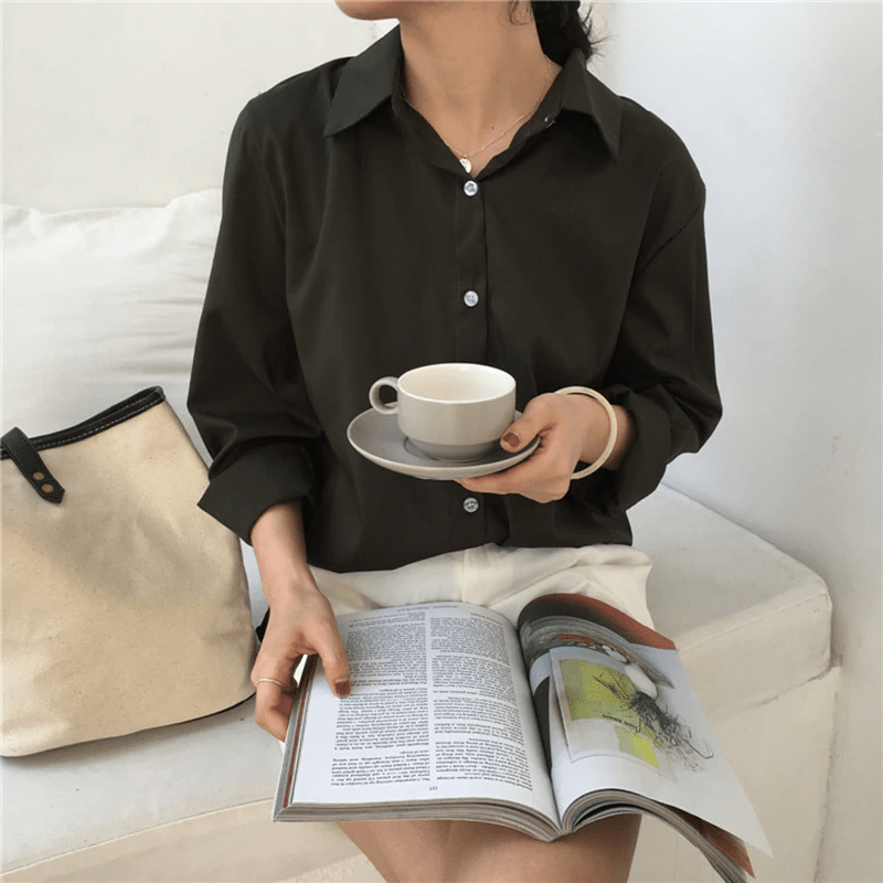 Solid Long Sleeve Office Blouse Mssza
