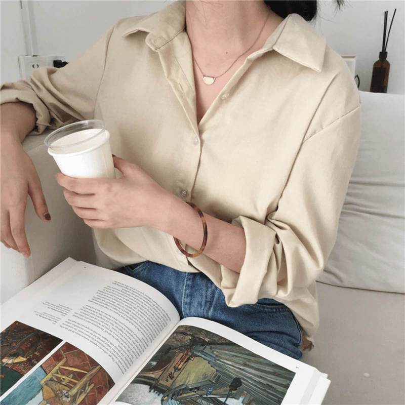 Solid Long Sleeve Office Blouse Mssza