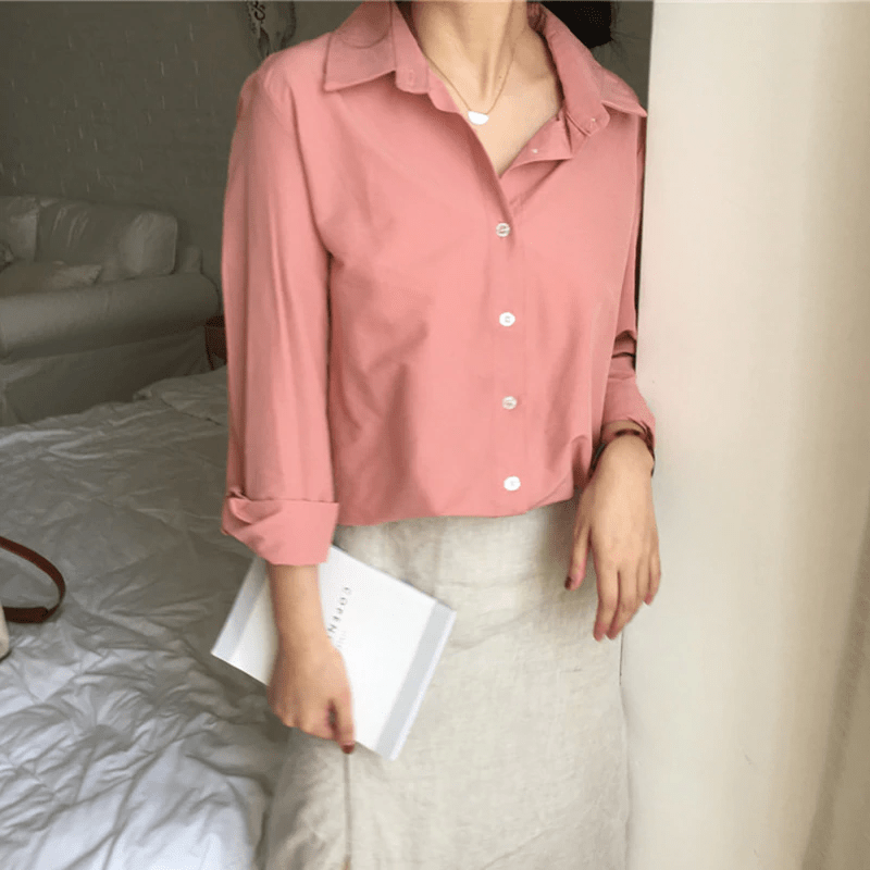 Solid Long Sleeve Office Blouse Mssza