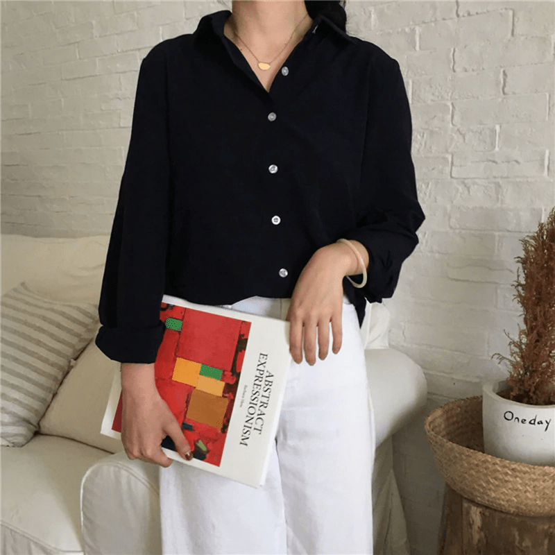 Solid Long Sleeve Office Blouse Mssza