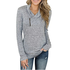 Solid Long Sleeve Pullover Zipper Turtleneck Streetwear Tops Mssza