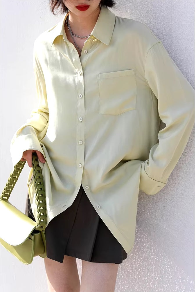 Solid Long Sleeve Skin Friendly Loose Medium Length Shirt Mssza