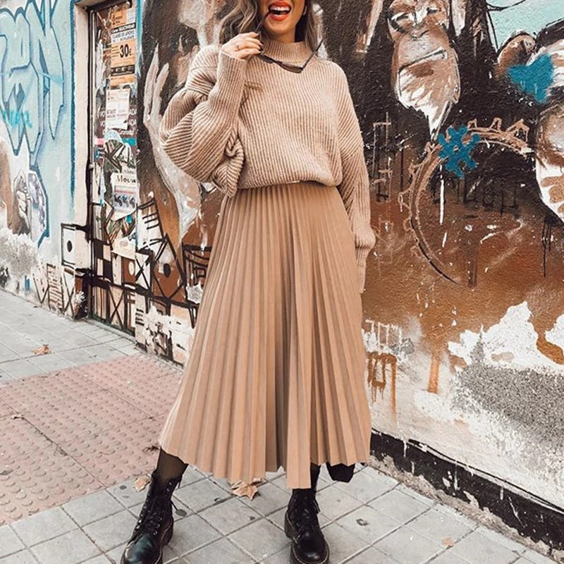 Solid Loose High Quality Mid Calf Skirts Mssza