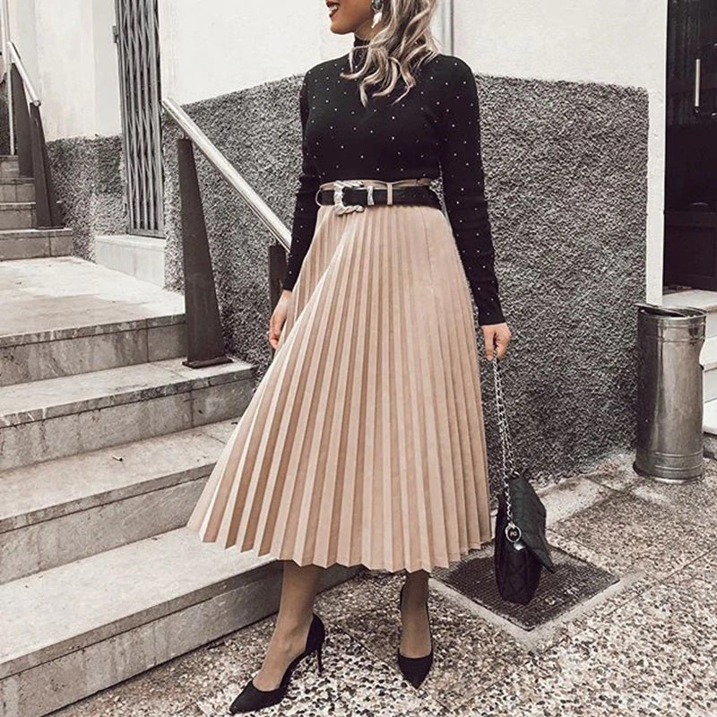 Solid Loose High Quality Mid Calf Skirts Mssza