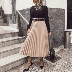 Solid Loose High Quality Mid Calf Skirts Mssza