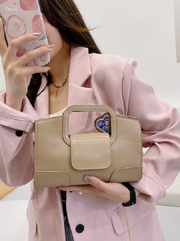 Solid Plaid Chain Handbags Mssza