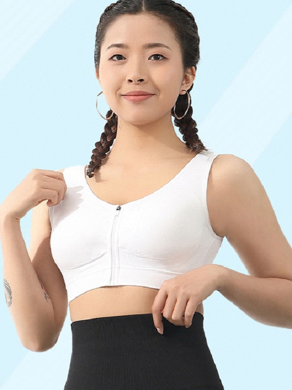 Solid Shockproof Front Zipper Sports Tank Top Mssza