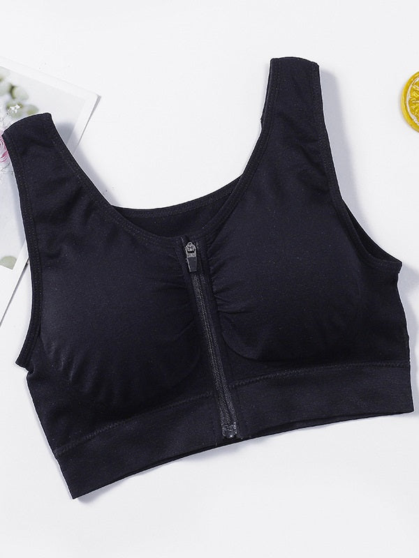 Solid Shockproof Front Zipper Sports Tank Top Mssza