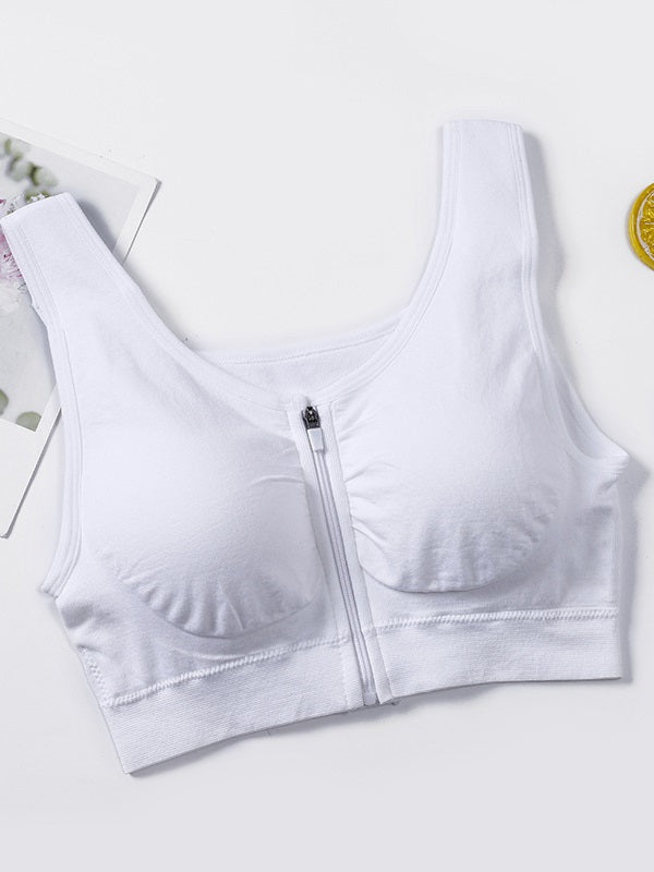 Solid Shockproof Front Zipper Sports Tank Top Mssza
