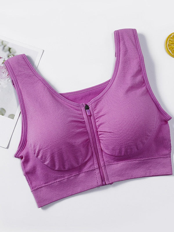 Solid Shockproof Front Zipper Sports Tank Top Mssza