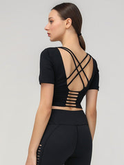 Solid Short Sleeve Cropped Sport T-shirt Mssza