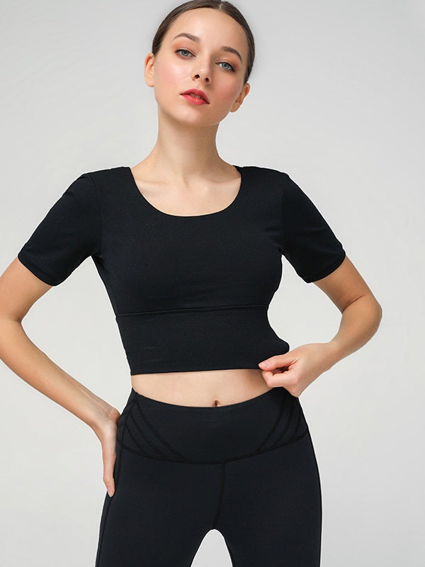 Solid Short Sleeve Cropped Sport T-shirt Mssza