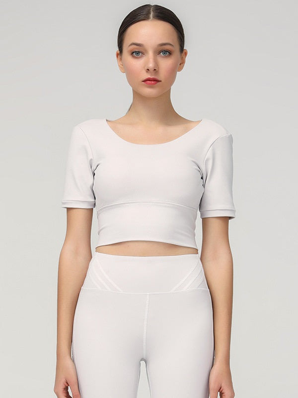 Solid Short Sleeve Cropped Sport T-shirt Mssza