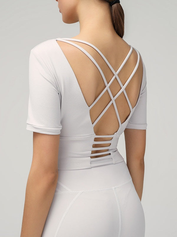 Solid Short Sleeve Cropped Sport T-shirt Mssza