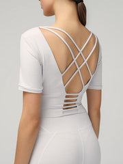 Solid Short Sleeve Cropped Sport T-shirt Mssza