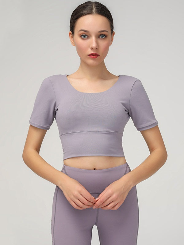 Solid Short Sleeve Cropped Sport T-shirt Mssza