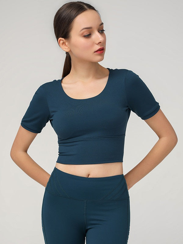 Solid Short Sleeve Cropped Sport T-shirt Mssza