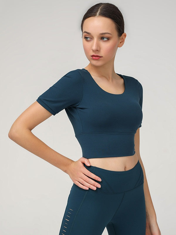 Solid Short Sleeve Cropped Sport T-shirt Mssza