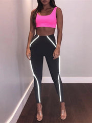 Solid Skinny Elastic Fly Yoga Reflective Long Pants Mssza