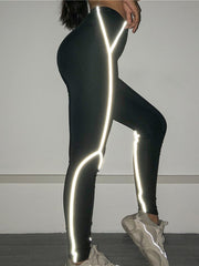 Solid Skinny Elastic Fly Yoga Reflective Long Pants Mssza