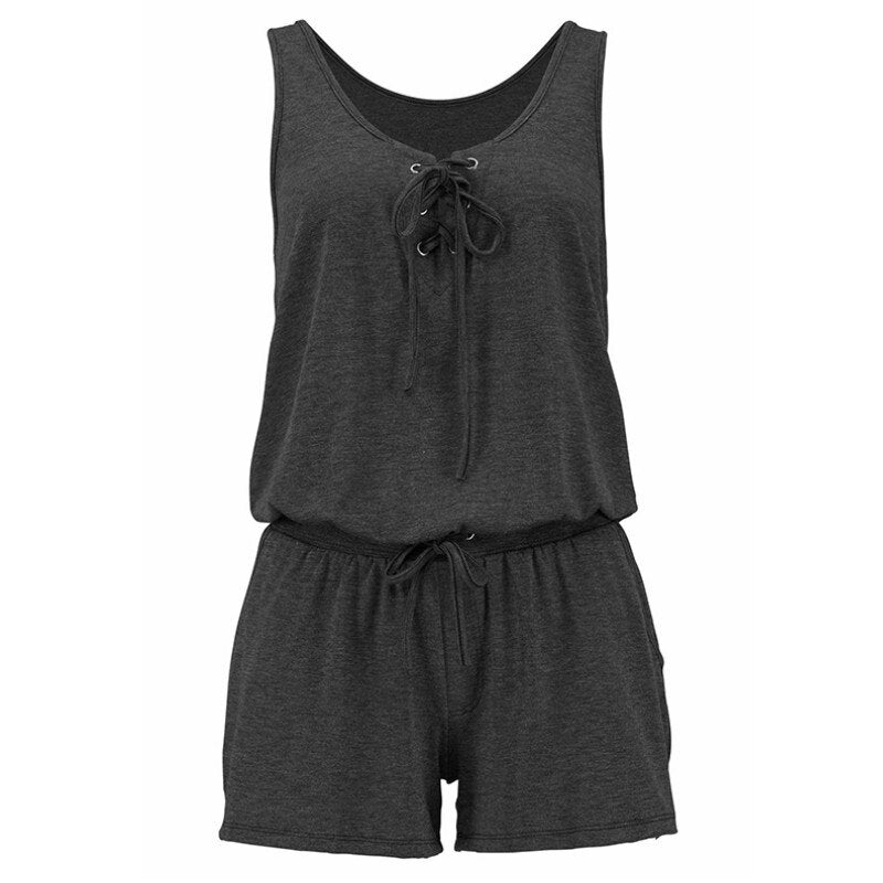 Solid Sleeveless V-neck Zipper Jumpsuits Mssza