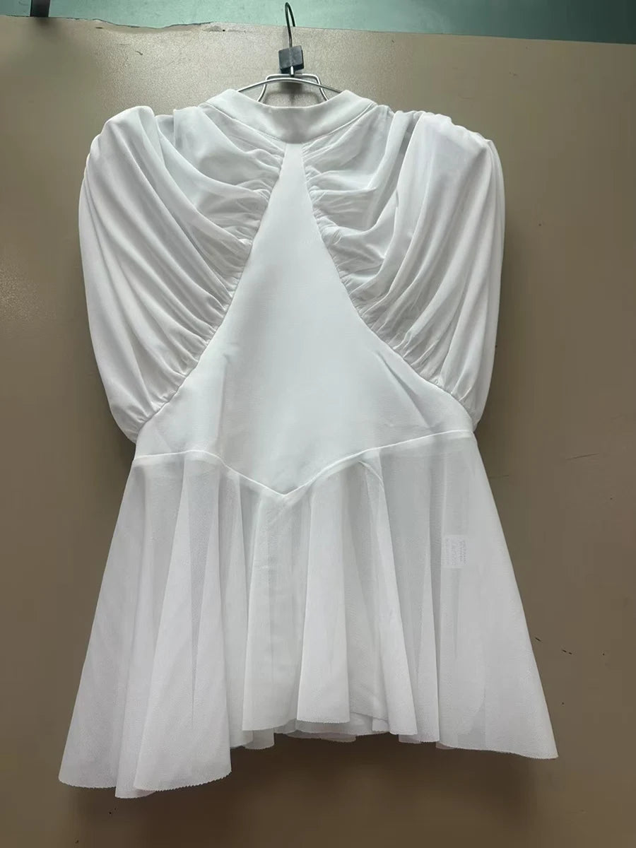 Solid Spliced Folds O Neck Sleeveless Tunic Temperament Blouses Shirts Mssza