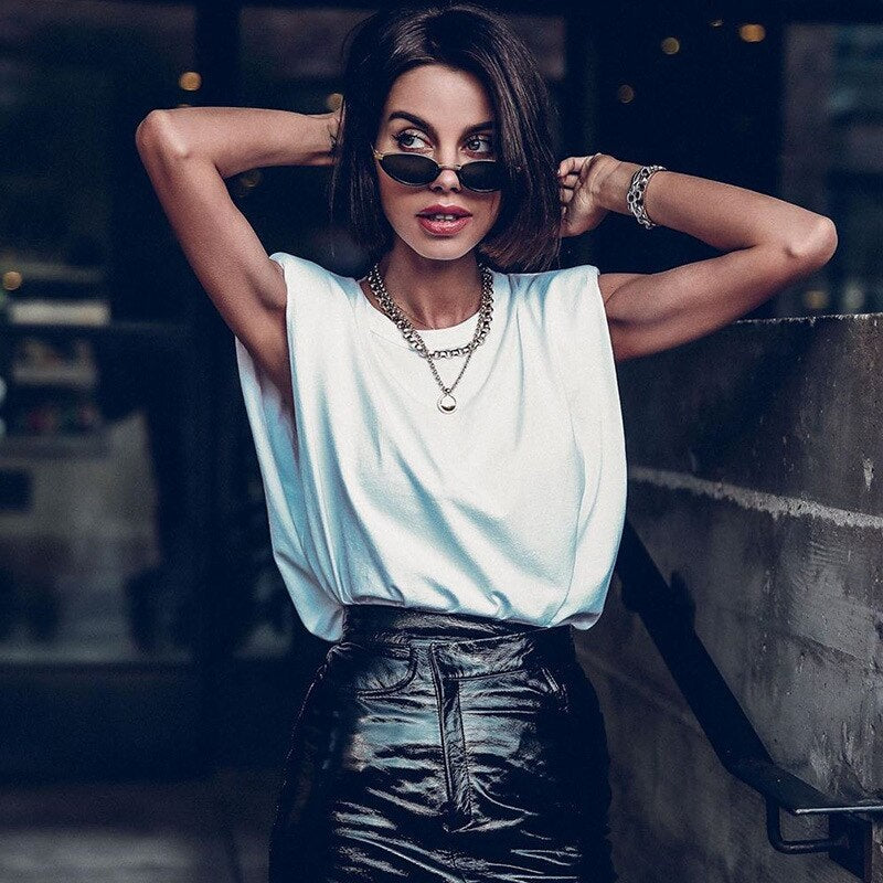 Solid Streetwear Casual Sleeveless Loose O-neck Tank Tops Mssza