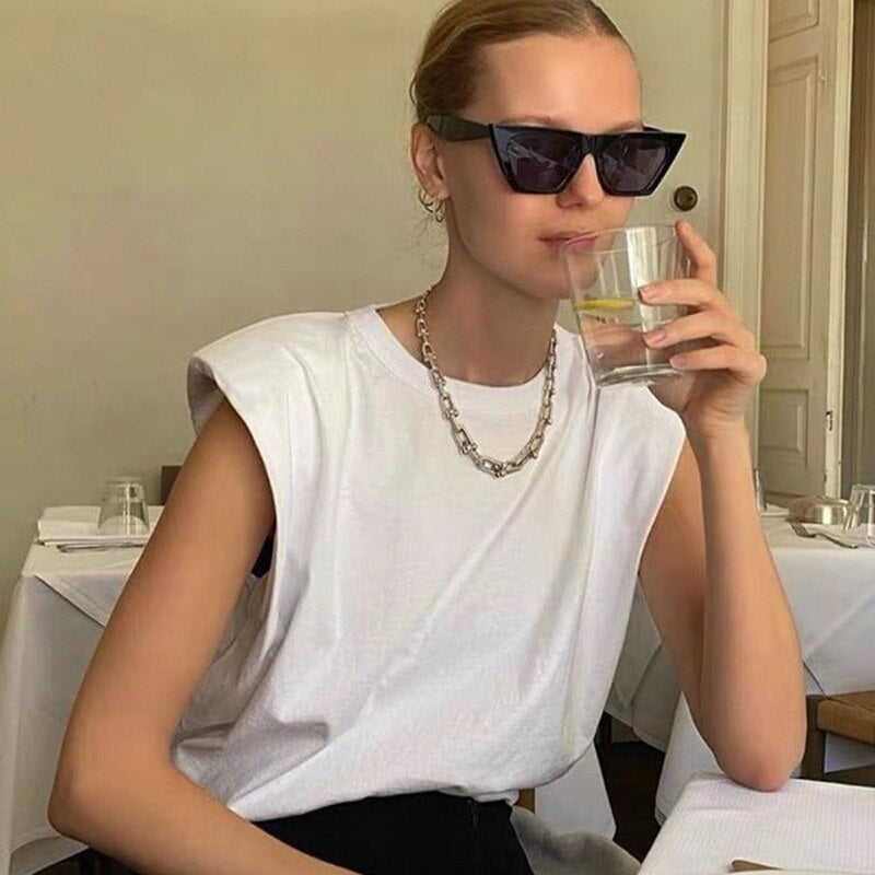 Solid Streetwear Casual Sleeveless Loose O-neck Tank Tops Mssza