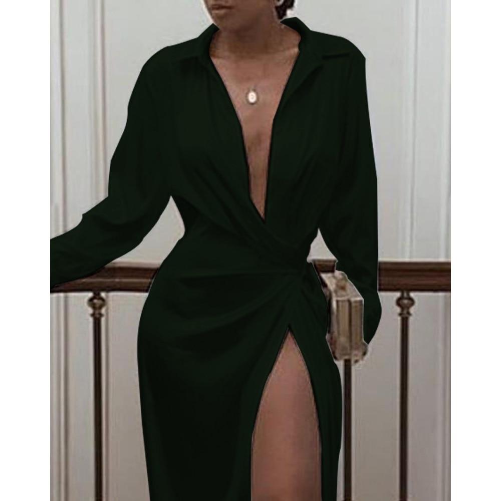 Solid twisted design shirt dress Mssaz Desses
