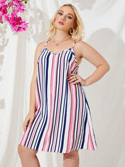 Spaghetti Striped Backless Design Sleeveless Dress Mssza
