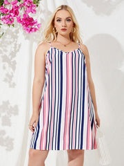 Spaghetti Striped Backless Design Sleeveless Dress Mssza