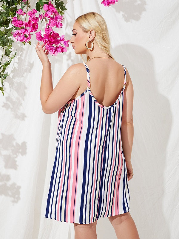 Spaghetti Striped Backless Design Sleeveless Dress Mssza
