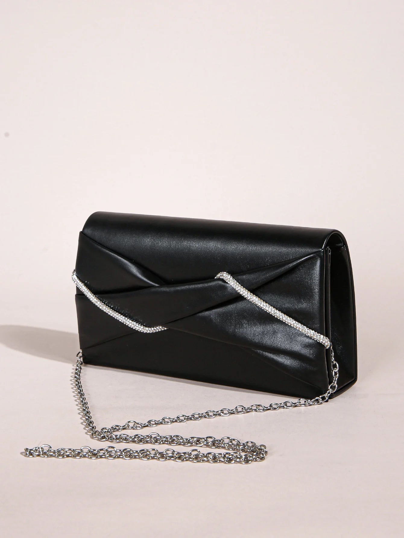 Sparkling Crystal Rope Ruched Glitter Envelope Hand Clutch Bag Mssza