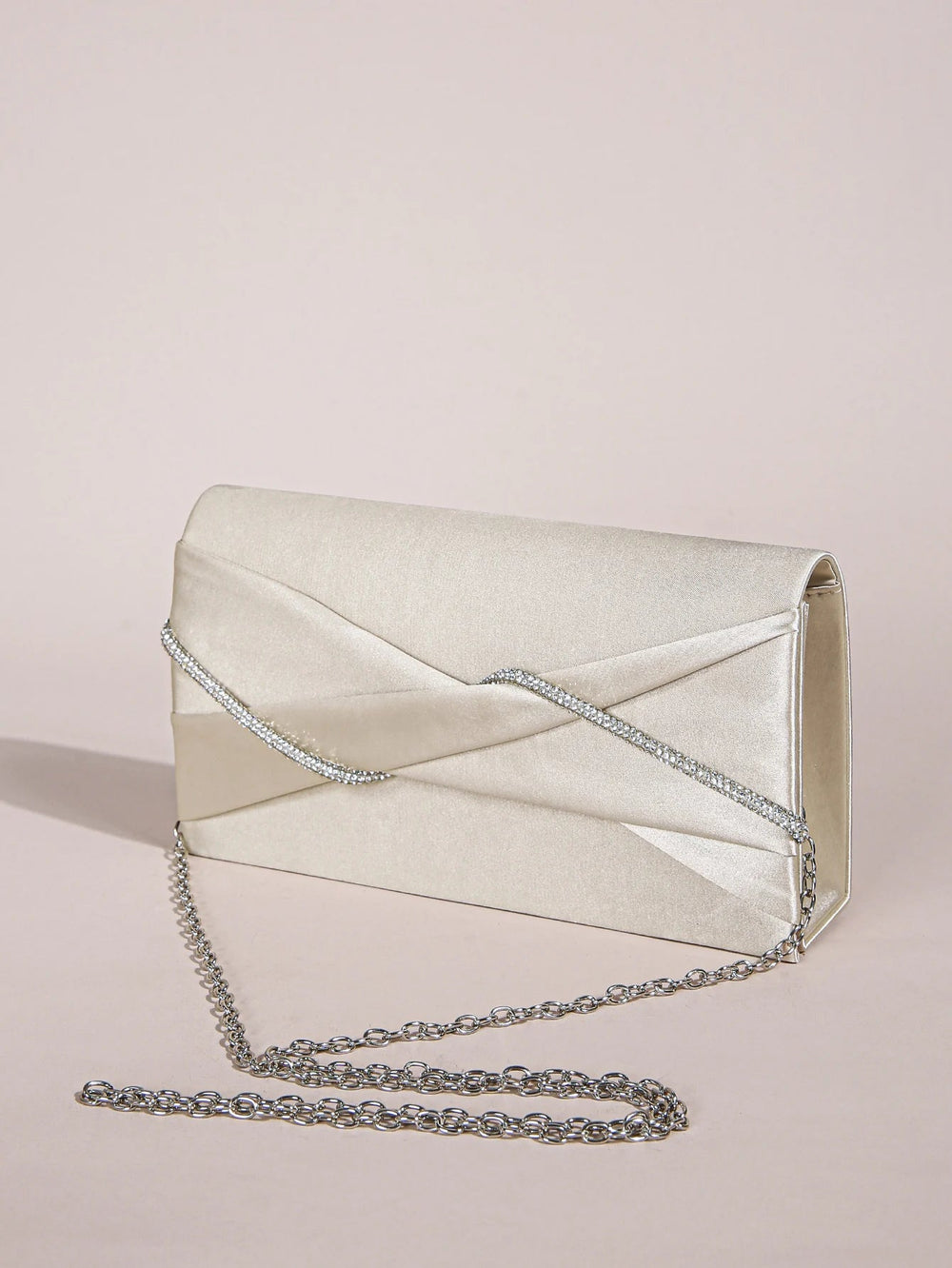 Sparkling Crystal Rope Ruched Glitter Envelope Hand Clutch Bag Mssza