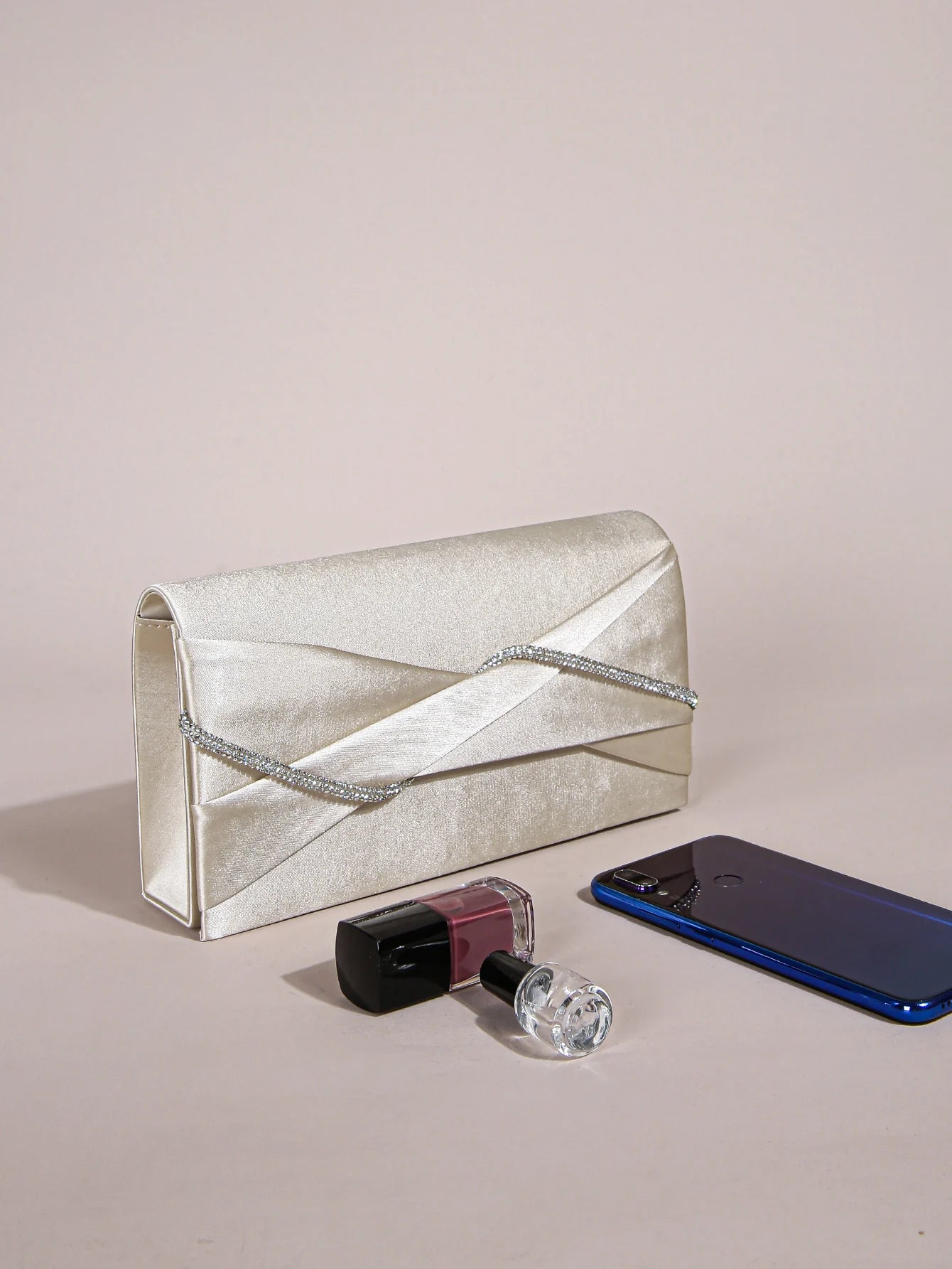 Sparkling Crystal Rope Ruched Glitter Envelope Hand Clutch Bag Mssza
