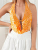 Sparkly Sequined Backless Halter Off Shoulder Backless Mini Tank Tops Mssza