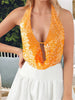 Sparkly Sequined Backless Halter Off Shoulder Backless Mini Tank Tops Mssza
