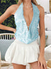 Sparkly Sequined Backless Halter Off Shoulder Backless Mini Tank Tops Mssza