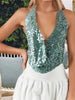 Sparkly Sequined Backless Halter Off Shoulder Backless Mini Tank Tops Mssza