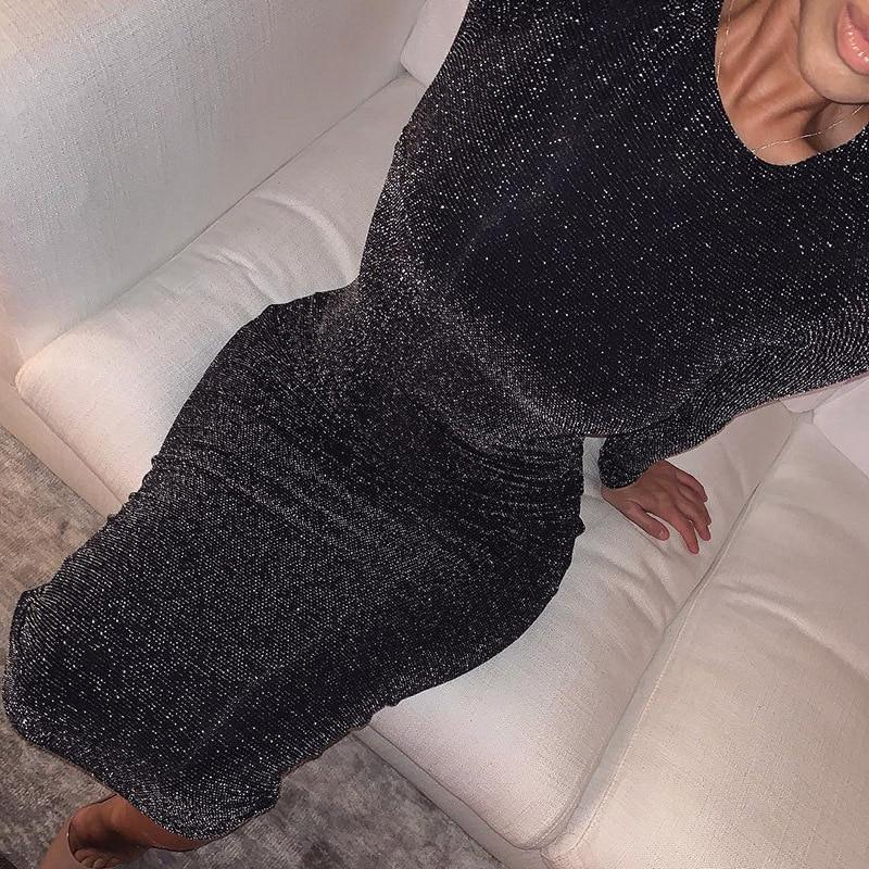 Sparkly long sleeve dress Autumn knee slim fit pencil dresses Glitter o neck bodycon dress shinny club party vestidos Mssaz Desses