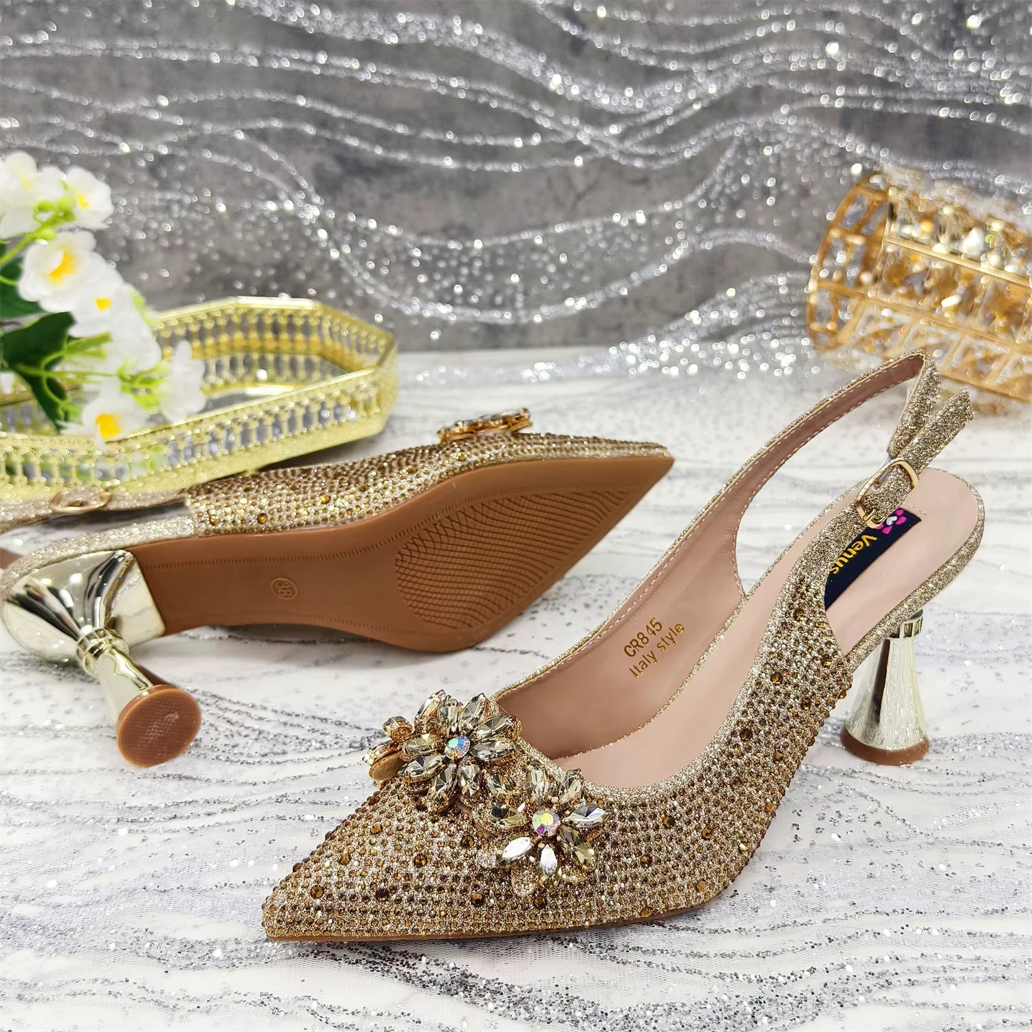Special Design Pointy Toe Party High Heels And Exquisite Clutch Bag Mssza