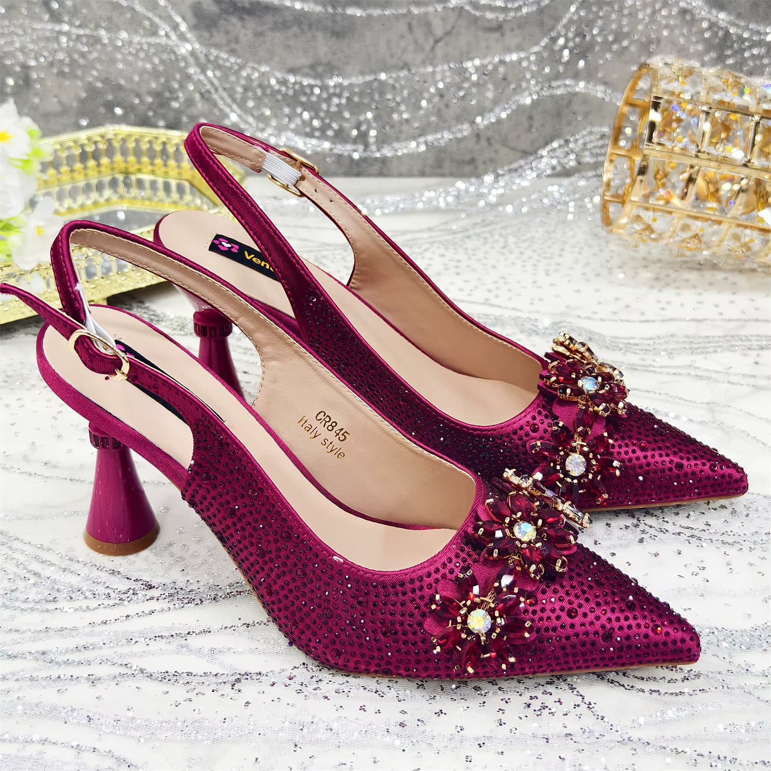 Special Design Pointy Toe Party High Heels And Exquisite Clutch Bag Mssza