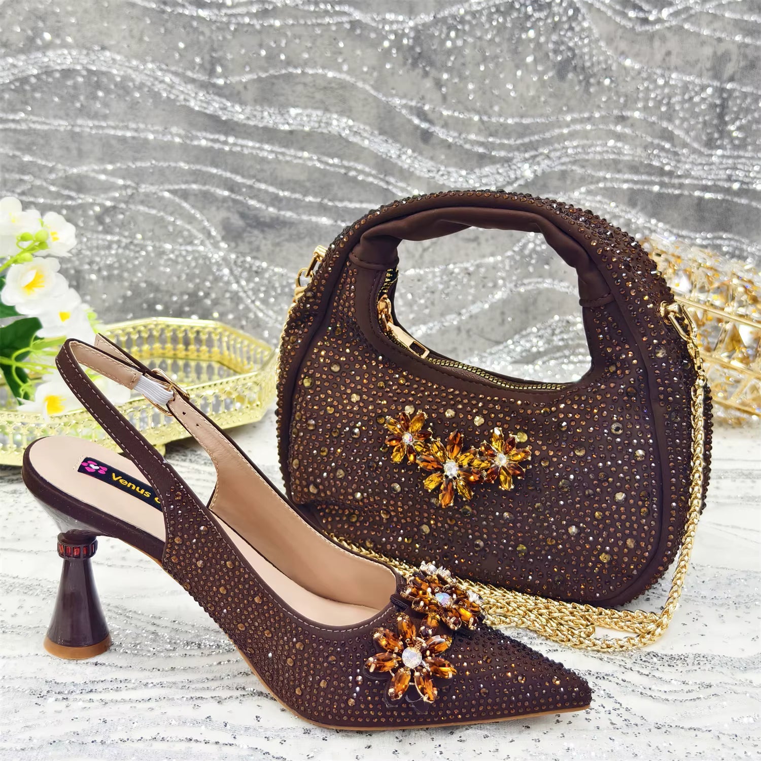 Special Design Pointy Toe Party High Heels And Exquisite Clutch Bag Mssza