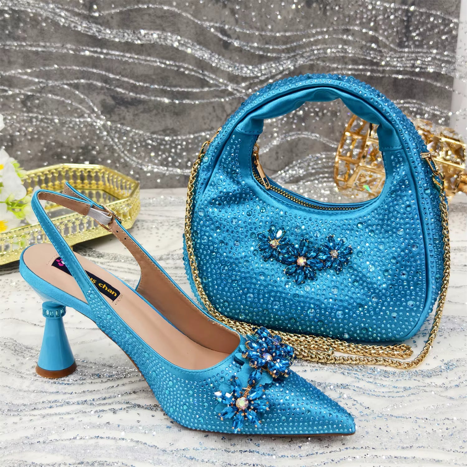 Special Design Pointy Toe Party High Heels And Exquisite Clutch Bag Mssza