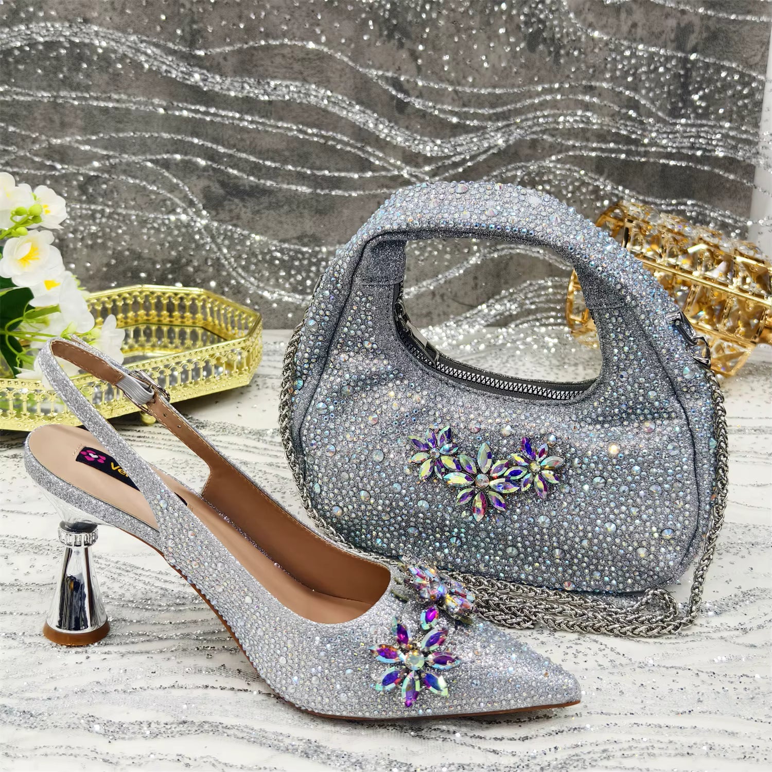 Special Design Pointy Toe Party High Heels And Exquisite Clutch Bag Mssza