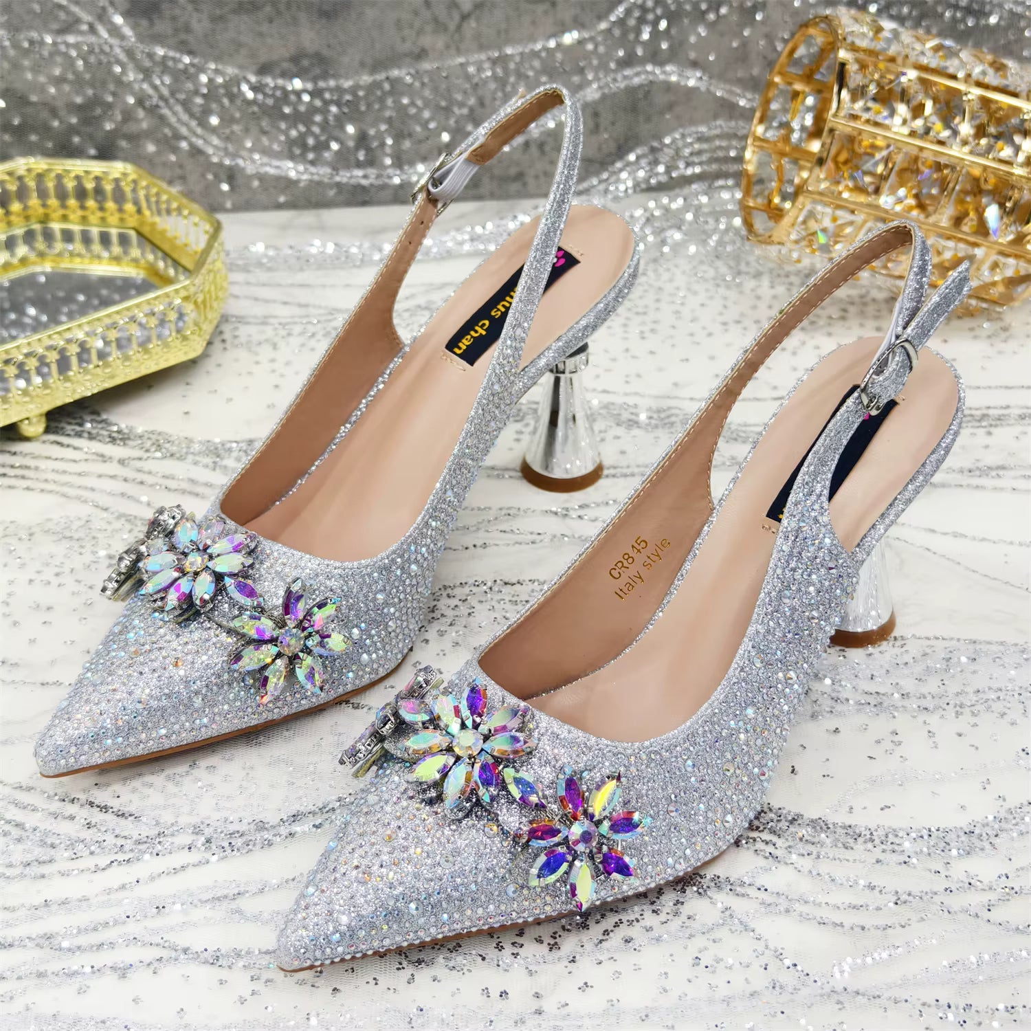 Special Design Pointy Toe Party High Heels And Exquisite Clutch Bag Mssza