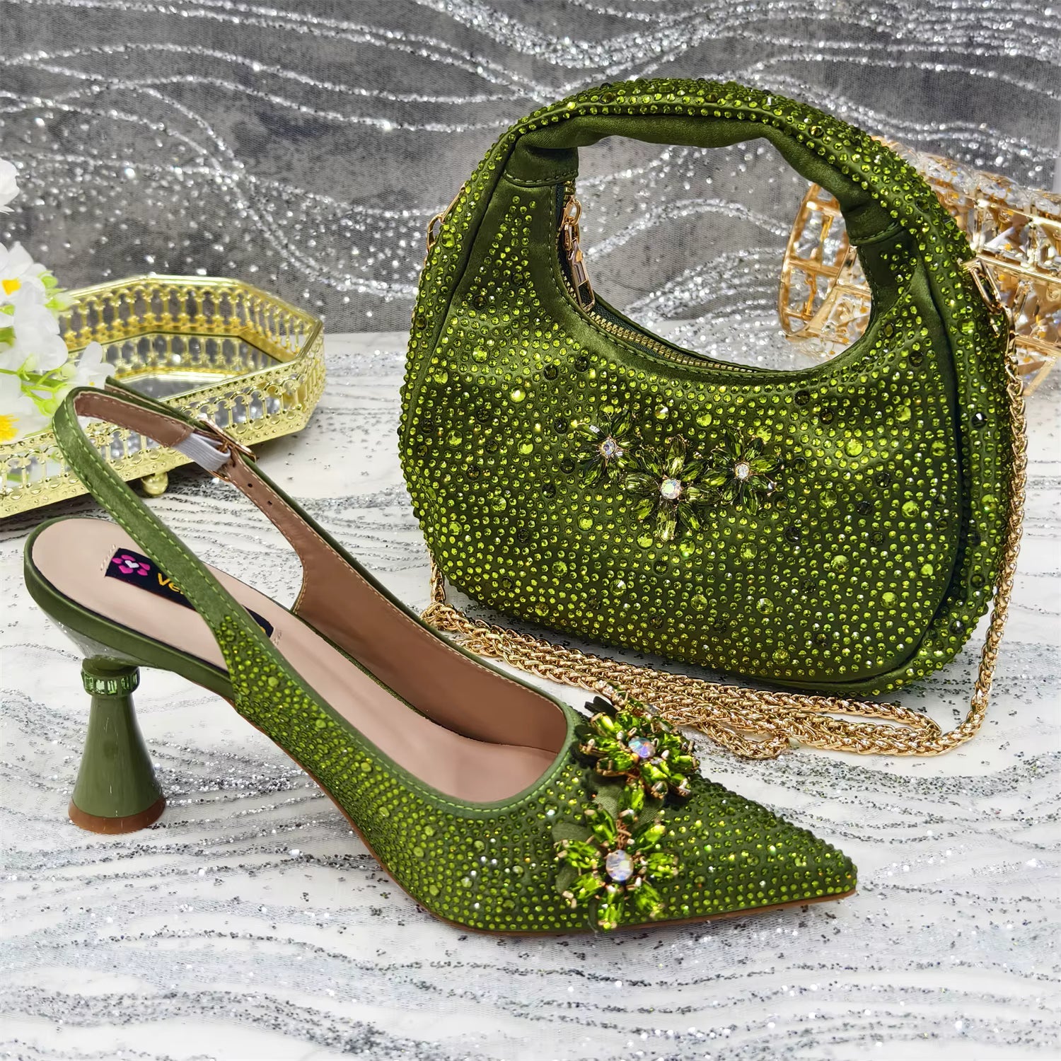 Special Design Pointy Toe Party High Heels And Exquisite Clutch Bag Mssza