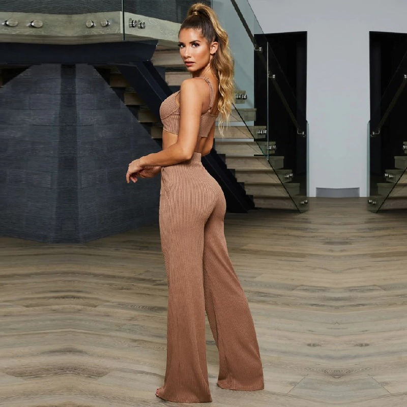 Spgahetti Strap Top& Full Pants Club Casual Sets 2 Pieces Mssza